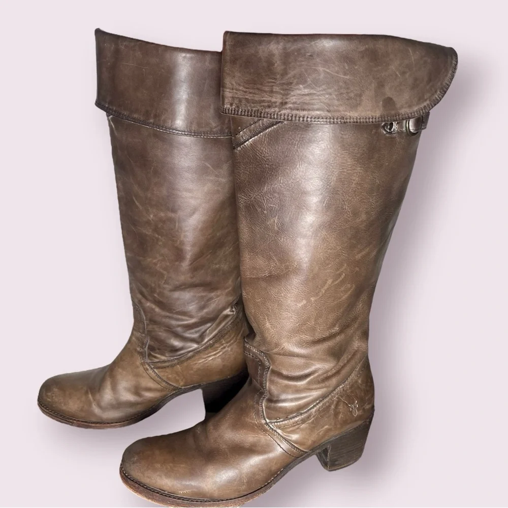 Frye Tan Leather Over‎ Knee Heeled Boots
